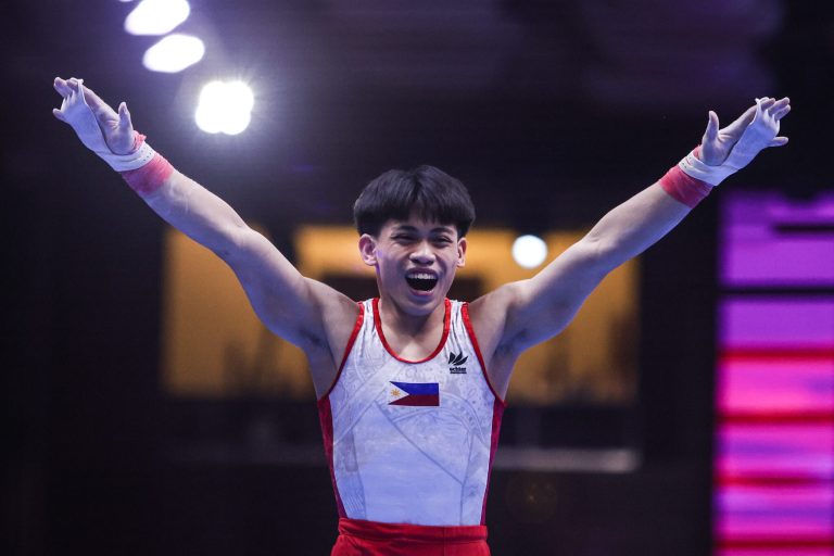 Karl Eldrew Yulo competes in the men’s all around final of the 2025 Artistic Gymnastics Junior World Championship. –MARLO CUETO/INQUIRER.net