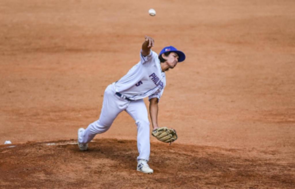 STILL UNDEFEATED. Pitcher Clarence Caasalan struck out six batters in three innings as the Philippines defeated Malaysia, 21-0, in five innings to remain undefeated in the 2025 Southeast Asian Games in Thailand on Monday (Dec. 8, 2025). The Philippines is the defending champion. (POC Media Pool photo)