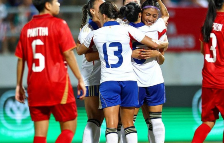 FIRST FINALS. The Philippine women’s football team beats host Thailand, 4-2, to advance to the finals of the 33rd Southeast Asian Games for the first time in Chonburi, Thailand on Sunday night (Dec. 14, 2025). The Filipinas bounced back from a 0-1 deficit, tying late in regulation and stealing the semifinals batch on thrilling penalties, 4-2. (POC media pool photo)