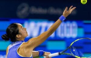 OUT. Filipino Alexandra Eala prepares to serve in the WTA 1000 Dubai Duty Free Tennis Championships in the United Arab Emirates. She lost to third seed American Coco Gauff, 0-6, 2-6, in the quarterfinals early Friday morning (Feb. 20, 2026; PH time). (Photo courtesy of Mosh Lafuente)